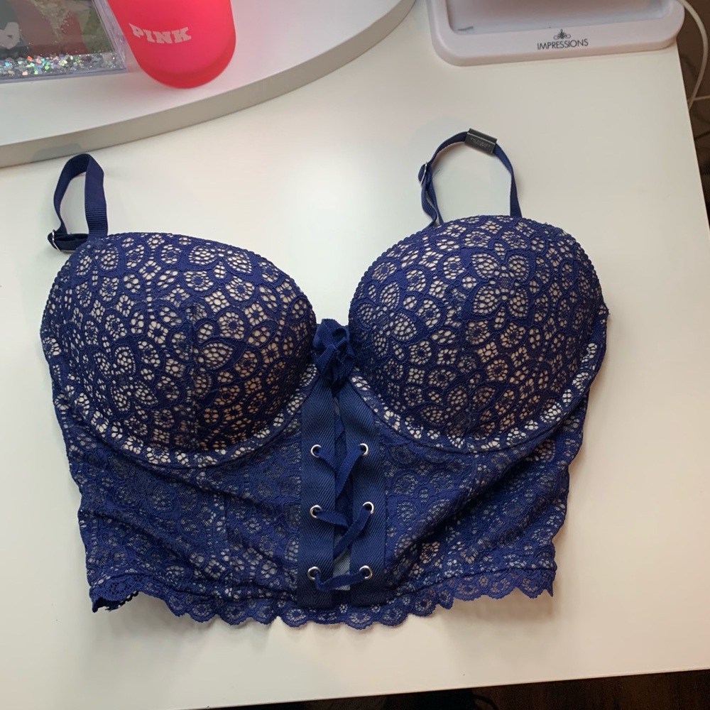 Victoria's Secret Dream Angles Navy Lace Corset Bra